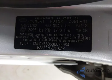 2003 Hyundai Elantra Gt из США, поврежденный, VIN KMHDN55D63U096964